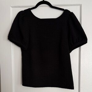 Porridge by Anthro Black Puff Sleeve Low Back Textured Top